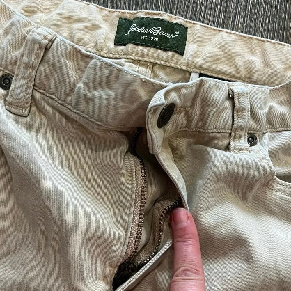 Eddie Bauer Womens Bootcut Jeans High Rise Denim Cotton Blend Stretch Tan Size 8 - Picture 4 of 12